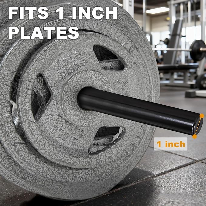 Available in 5FT and 7FT, Straight Barbell Bar, 1-Inch Standard Diameter, Alloy Steel, Black Finish, 300LBS Weight Capacity, Chrome Surface, Diamond Knurling, Anti-Skid Grip,