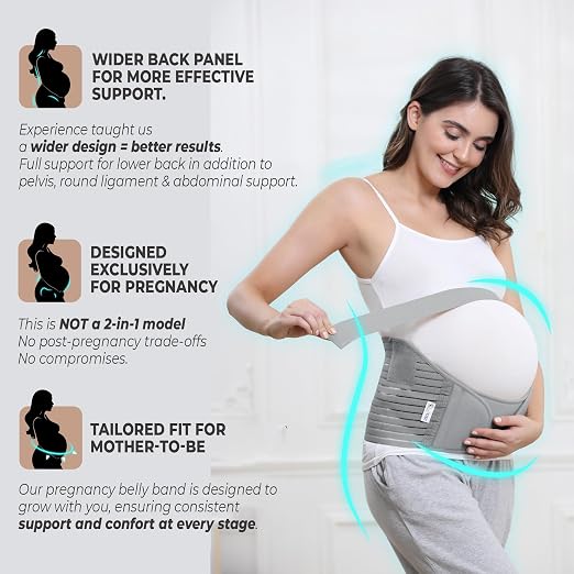 NeoTech Care Pregnancy Belly Band, Maternity Belt, for Pregnancy Belly Support, Back/Pelvic Support (Size S, Grey Color)