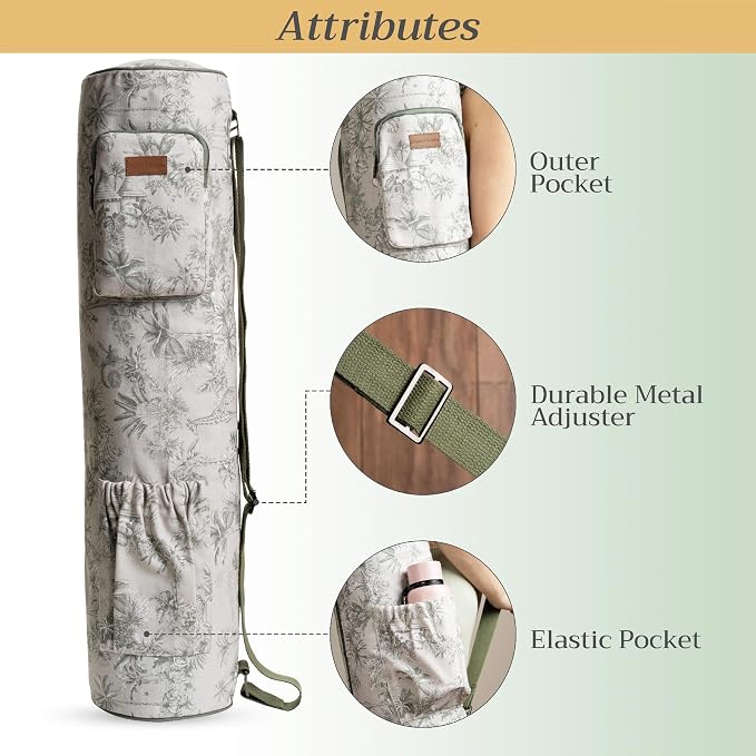 Maison d' Hermine Yoga Mat Duffle Bag Gym Tote Yoga Mat Carry Bag | Cylindrical bag for Woman Men Gifts Adjustable shoulder straps with Drawstring Water Bottle Pocket and zipper pocket