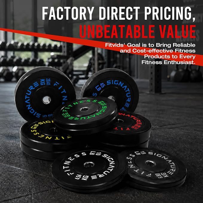 Fitvids 2-Inch Olympic Rubber Weight Plates Sets, Bumper Plates Set Barbell with Mat for Strength Training, 80-370 Lbs Multiple Options