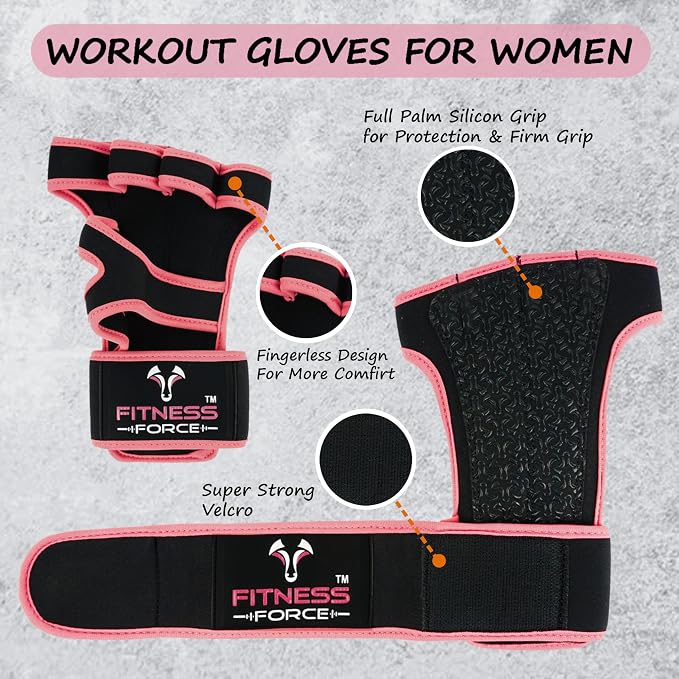 FITNESS FORCE Ventilated Weight Lifting Workout Gloves for Men & Women | Gym Gloves for Men & Women with Built-in Wrist Wraps for Men, Exercise Gloves for Weightlifting, Cycling & Cross Training