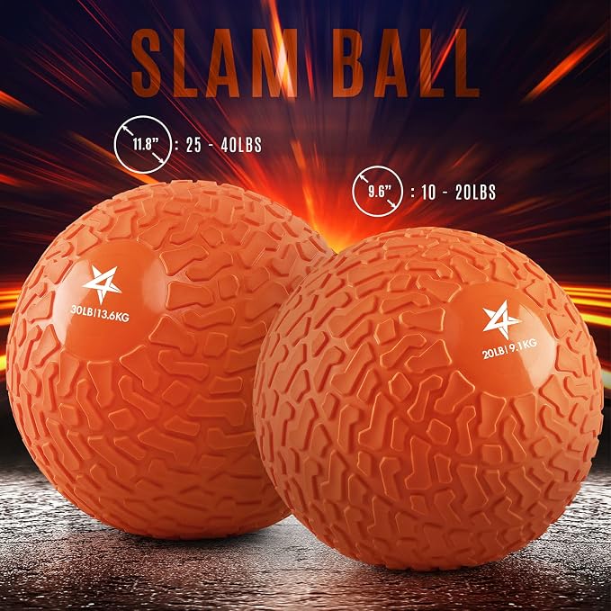 Yes4All Upgraded Fitness Slam Medicine Ball 20lbs for Exercise, Strength, Power Workout | Weighted Ball | Orange Beast