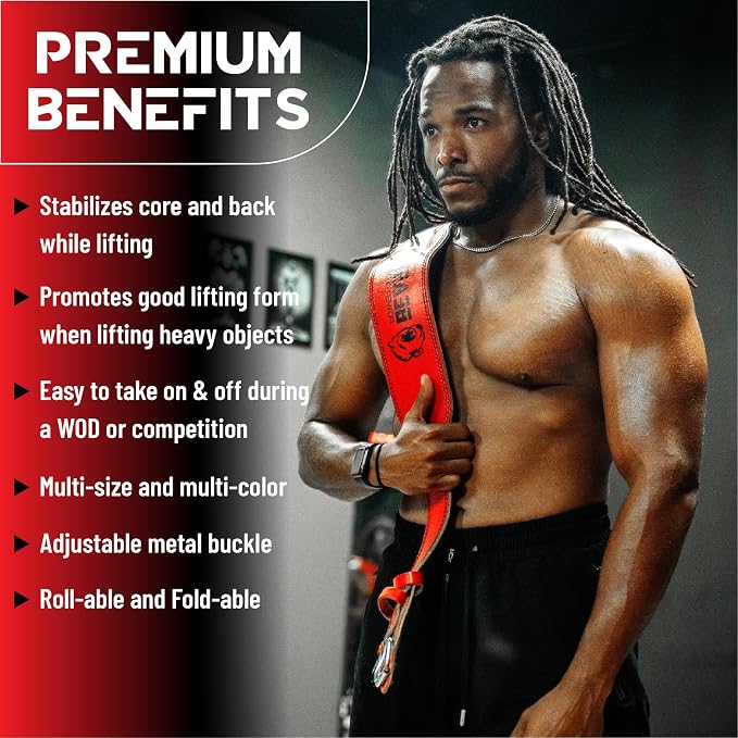 Weight Lifting Belt - 4” Genuine Leather Belts Padded Lower Back Support for Gym Bodybuilding Squat Deadlift Weightlifting Cross Strength Training Men Women Free Wrist Wrap