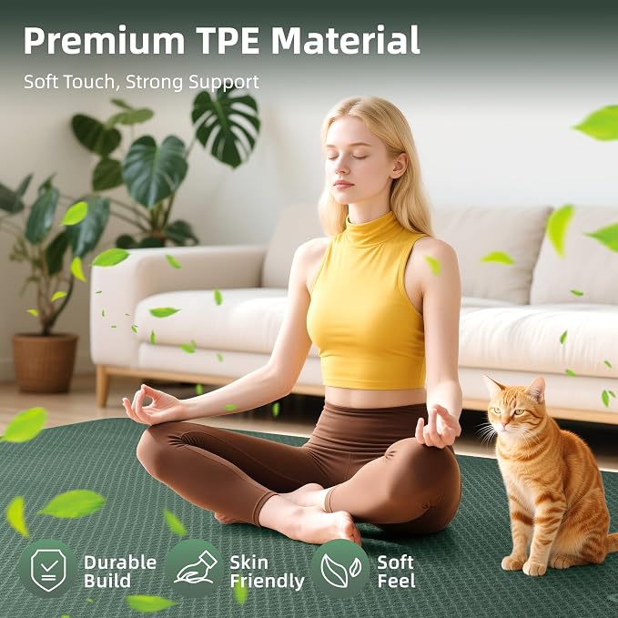 Extra Large Yoga Mat – 72"x48" or 78"x57", 1/4"–1/2" Thick Mat for Women & Men, TPE Non-Slip Pilates Mat for Home Gym, Yoga, Stretching, Meditation
