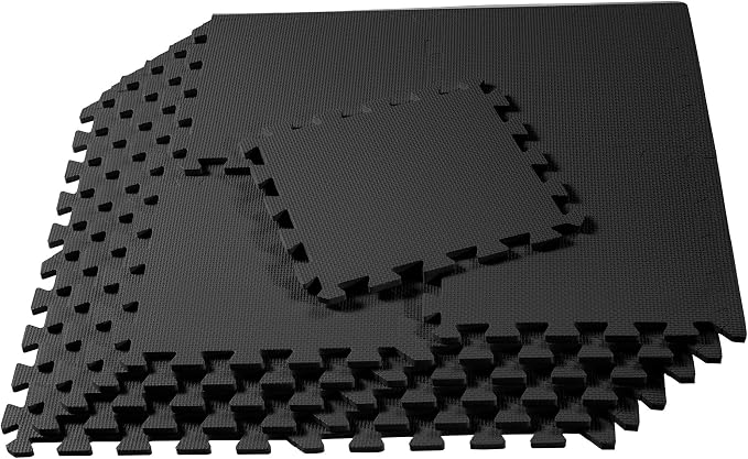We Sell Mats 3/8" Thick Multipurpose EVA Foam Exercise Floor Mat, 12"x12" Interlocking Kid-Friendly Tiles, Anti-Fatigue for Home, Gym, Playpens, Classrooms
