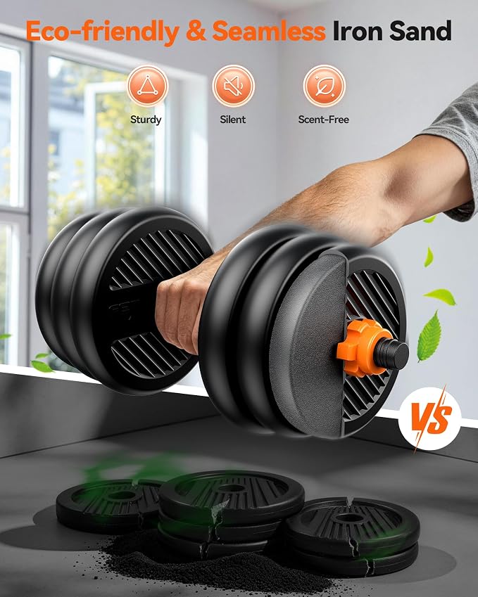 FEIERDUN DS2 Adjustable Dumbbells, 20/30/40/45/70/90lbs Free Weight Set with Connector, 5 in1 Dumbbells Set Used as Barbell, Kettlebells, Push up Stand, Weight Plate, Fitness Exercises for Home Gym Suitable Men/Women
