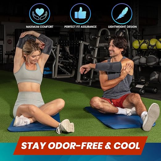 PhysFlex Elbow Brace 2 Pack for Tennis & Golfer's Elbow Pain Relief - Elbow Compression Sleeve for Weightlifting, Workout, Fitness, Arthritis, Bursitis - Tendonitis Elbow Brace for Men & Women