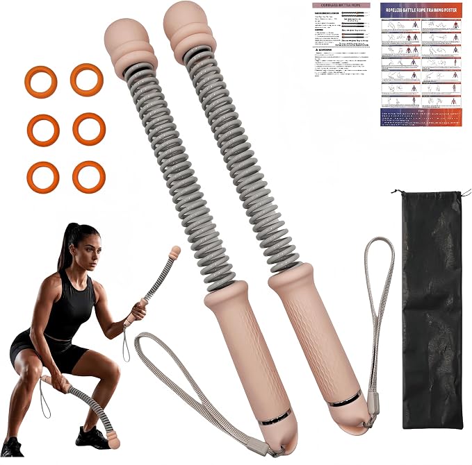 Cordless Battle Rope Set, Adjustable Resistance Home Workout, Pink | Quiet Full-Body Cardio Anywhere—No Anchors, Adjustable Resistance, Portable Training for All Fitness Levels