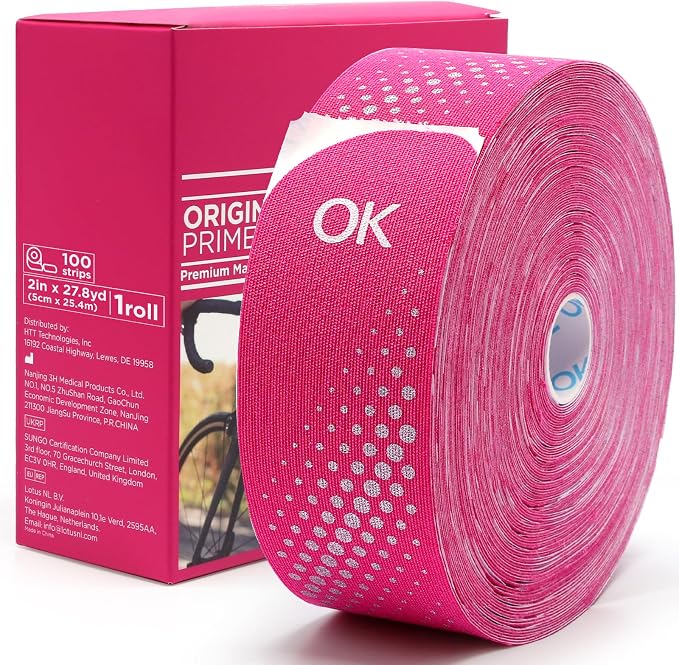 OK TAPE Kinesiology Tape Synthetic Precut 100 Strips 2inch x 27.8yd 1 Roll | Waterproof Kinesiology Athletic Tape for Joint & Muscle, Wrist Support, Reflective and Durable Tape Pink