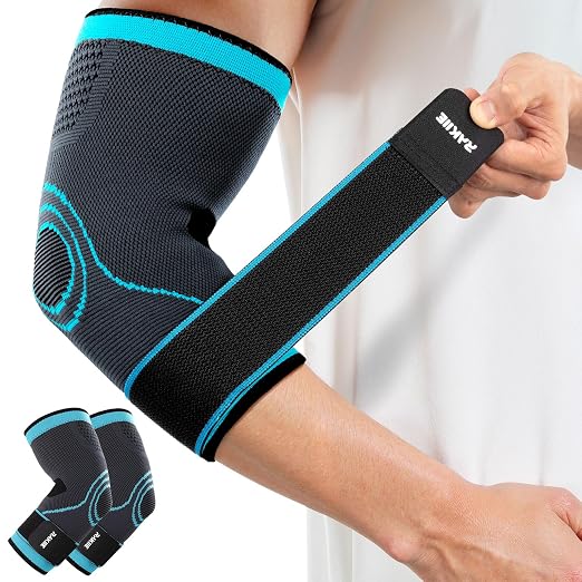 Rakiie Elbow Compression Sleeve 2 Pack, Elbow Brace for Tendonitis and Tennis Elbow, Pain Relief Brace for Men & Women, Sleeve Reduce Joint Pain for Tennis, Golfer, Weightlifting (Blue, XX-Large)