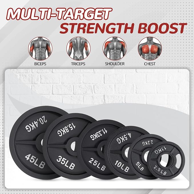 Fitvids 2-Inch Olympic and 1-Inch Standard Cast Iron Weight Plate for Strength Training & Weightlifting, Multiple Weights Available