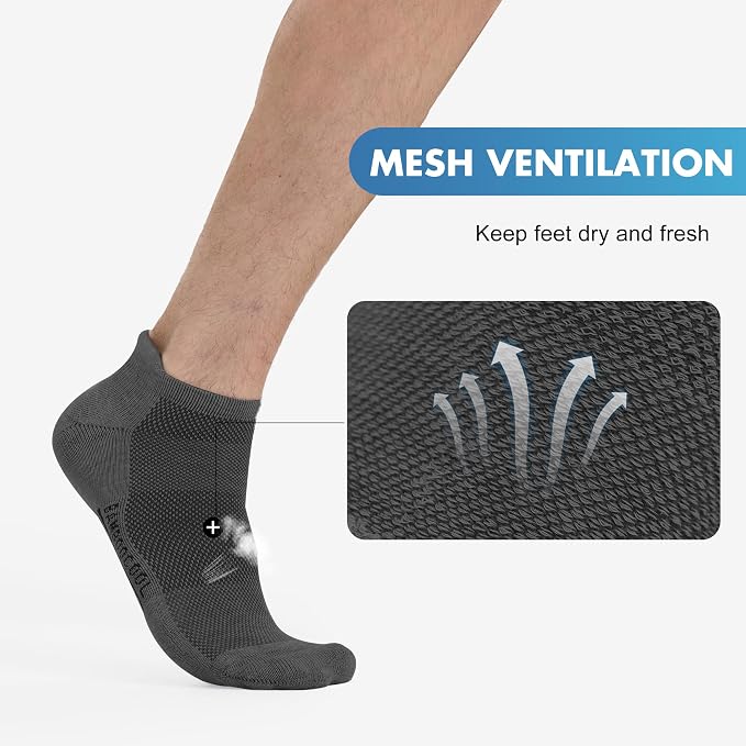 BAMBOO COOL Men's Ankle Socks Moisture Wicking Breathable Odor Control Athletic Cushioned Running Socks Arch Support 8 Pack