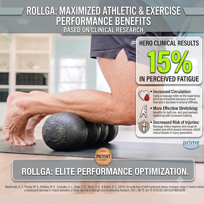 Rollga PRO - High Density Foam Roller for Exercise & Back Pain, 18 inches | Patented Grooves Protect Spine & Bone, Bumps Reach Deeper, Design Mimics Hands-On Massage, Increase Flexibility 22%