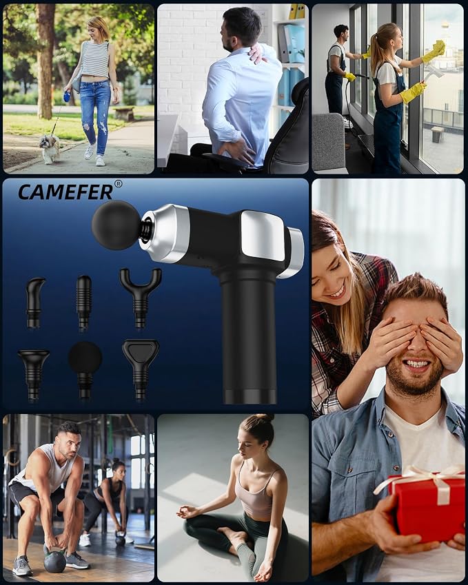 Massage Gun Deep Tissue, Portable Percussion Electric Muscle Massager for Pain Relief, Handheld Massagers with 30 Speeds & 6 Attachments for Back and Neck, Gifts for Men Women