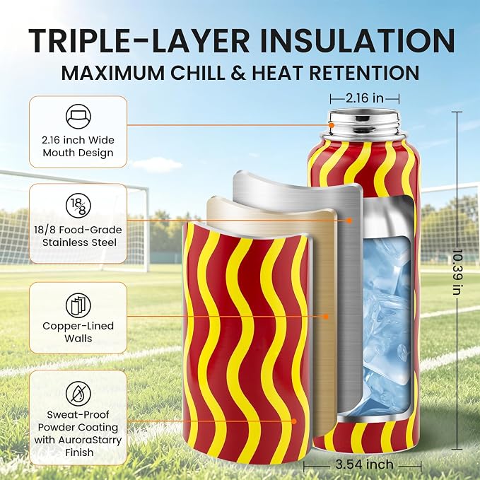 RAYMYLO Insulated Water Bottle 40 oz, Triple Wall Vacuum Stainless Steel | (Cold for 36Hrs, Hot for 18Hrs), Leak Proof & Non-BPA, Modern Water Flask Jug with Paracord Handle & Straw Spout Lids