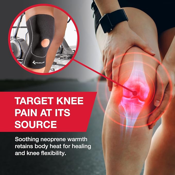 MUELLER Sports Medicine Open Patella Knee Sleeve, Knee Pain Relief Support for Men and Women, Ideal for Arthritis, Sprains, Black