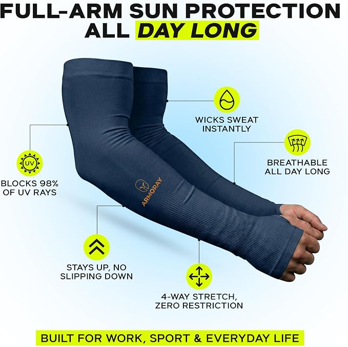 ARMORAY Arm Sleeves for Men and Women - UV Sun Protection Cooling Compression - Tattoo Cover Up Sleeve for Daily Wear & Work