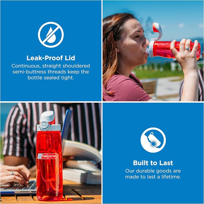 Nalgene 24 oz On The Fly Lock-Top Water Bottle, Coral w/Frost Coral | Easy Chug Cap with Locking Lid, Cup Holder Size, BPA-Free, Durable & Leak Proof, Slim Travel Bottle for School & Sports
