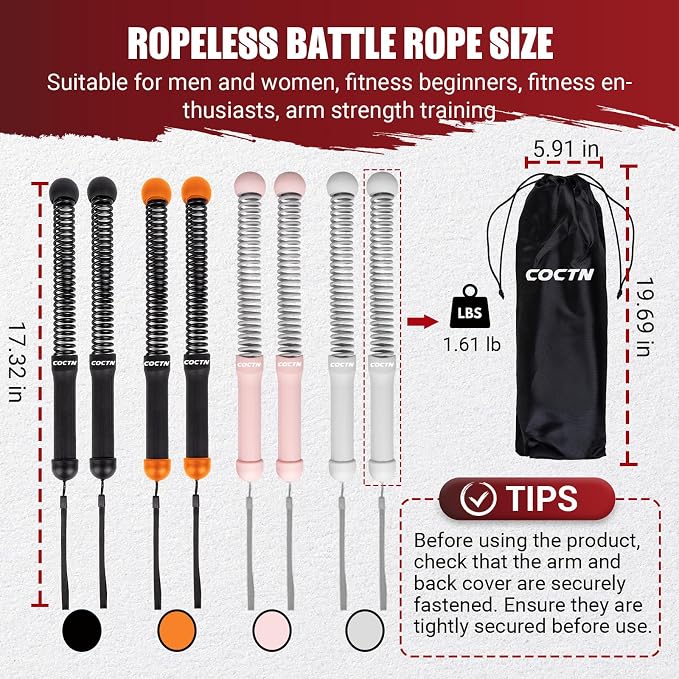 Weighted Ropeless Battle Ropes, Portable Cordless Battle Ropes with Poster | Heavy Duty Portable COCTN Battle Ropes for Strength Building, Cardio Fitness, Workout Equipment for Low-Impact Workout
