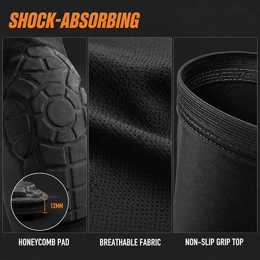 AceList Kids Knee Pads for Youth Ages 4-15, Honeycomb Padded Knee Sleeves for Basketball Baseball Football Volleyball Wrestling Cycling, Anti-Slip Stay-Up Protective Gear, 1 Pair (Size XS Black)
