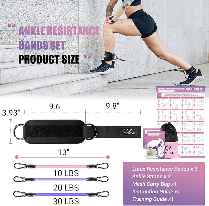 Ankle Resistance Bands with Cuffs, Leg Exercise Equipment with Poster | Ankle Bands for Working Out, Kickbacks Hip, Leg Glute, Resistance Workout Equipment for Women
