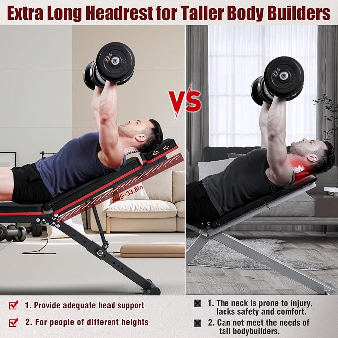 XDDIAS Adjustable Weight Bench, Workout Bench with Leg Extension and Preacher Curl Pad, Weight Bench for Home Gym, Foldable Exercise Bench, Quick Adjustment Incline Bench Press