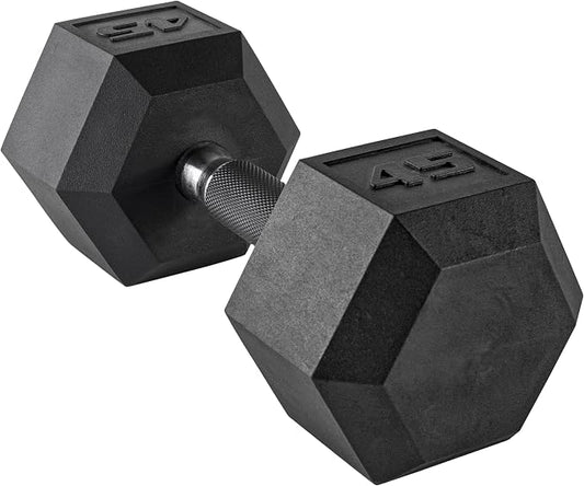 CAP Rubber Coated Dumbbell Weights, Free Weights for Home Gym Strength Training, Anti-Roll Hex Dumbbells with Black, Chrome & Comfort Grip Handles, Singles