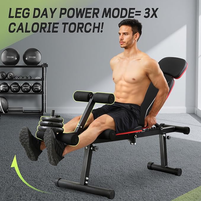 Adjustable Weight Bench with Leg Extension and Leg Curl, 1200 lbs | Foldable Workout Bench, Flat Incline Decline Design, 9 Back Positions, Preacher Pad, Full-Body Strength Training for Home Gym