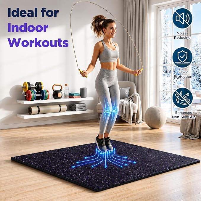 96 Sq Ft Rubber Top Gym Flooring for Home Gym, Black/Purple | 24 Tiles, High Density EVA Foam, Waterproof & Non-Slip Rubber, 0.4" Interlocking Puzzle Mats, Floor Protection, 24"x24"