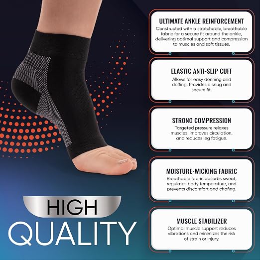 PhysFlex Ankle Brace Support - Ankle Compression Sleeve - Foot Brace for Women & Men - Tendonitis & Arthritis Ankle Brace Sports Running, Plantar Fasciitis Relief & Stabilizing Ankle Wrap