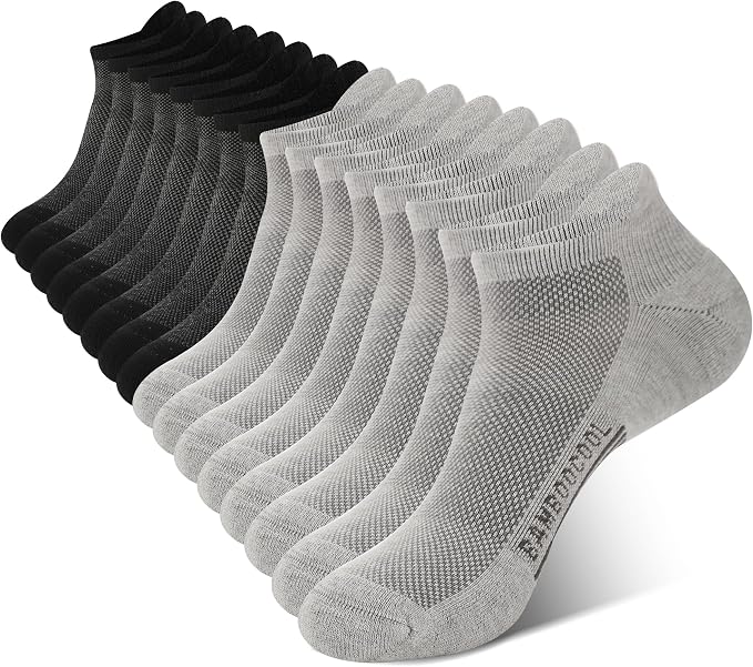 BAMBOO COOL Men's Ankle Socks Moisture Wicking Breathable Odor Control Athletic Cushioned Running Socks Arch Support 8 Pack