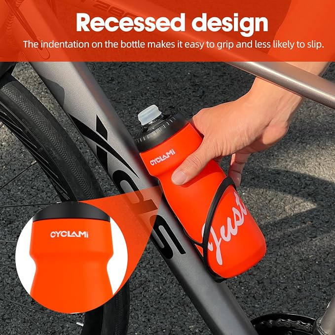 Bike Water Bottle 22oz/650ml Cycling Squeeze Water Bottle BPA Free Leakproof Easy-Squeeze Sports Bottles for Bicycle Gym Camping Hiking Vitality Orange