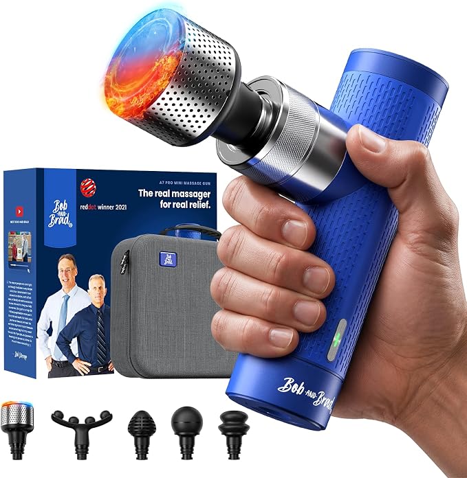 BOB AND BRAD A7 Pro Mini Massage Gun, Heat & Cold, 11mm Deep Tissue, Quiet | Portable quiet percussion massager, carrying case, post-workout muscle recovery, back and leg use, FSA-HSA eligible