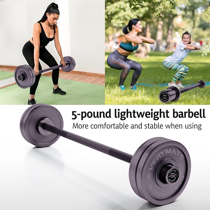 EVERYMATE 5LB Mini Barbell Bar Beginner Women Kid Barbell Total Body Workout Weighted Bar,for Strength Training, for Youth Children New Weightlifting