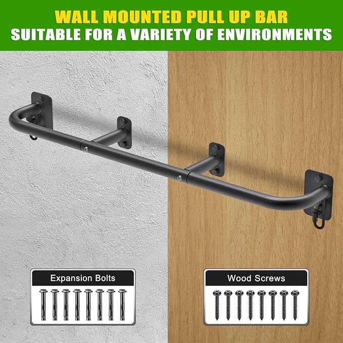 SELEWARE 32"/36" Wall Mount Pull Up Bar Joist Mount Chin Up Bar for Doorway | Heavy Duty Steel Construction Support 450 lb, w/Resistance Band Hooks, Fits 32"/36" Wall Studs for Home Gym Strength Training