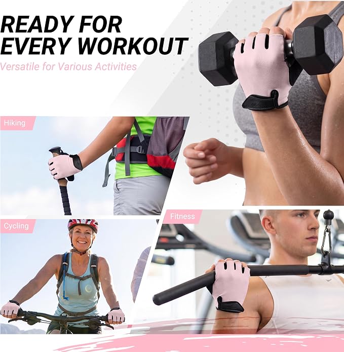 Workout Gloves for Women Men, Full Palm Silicone Grip, Padded Half Finger Gloves for Gym, Weight Lifting, Cycling
