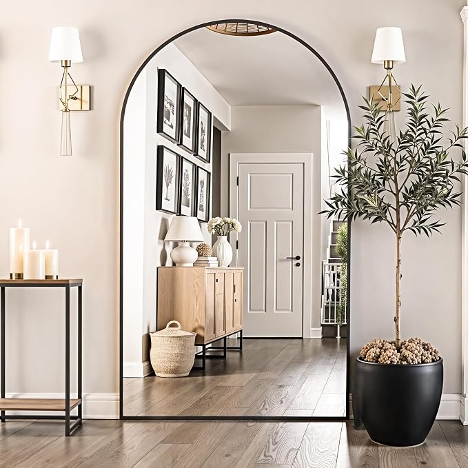 Full Length Mirror, 81"x41" Arched Full Body Mirror, Floor Mirrors with Stand, Body Mirrors Standing Hanging Leaning Against Wall,Aluminum Frame Mirrors for Bedroom Cloakroom,Living Room,Black