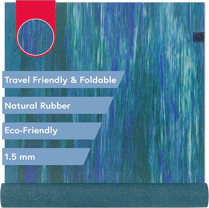 Manduka eKO SuperLite Yoga Mat - 1.5mm Natural Rubber | Foldable & Travel Friendly | Soft Textured Surface | Eco-friendly