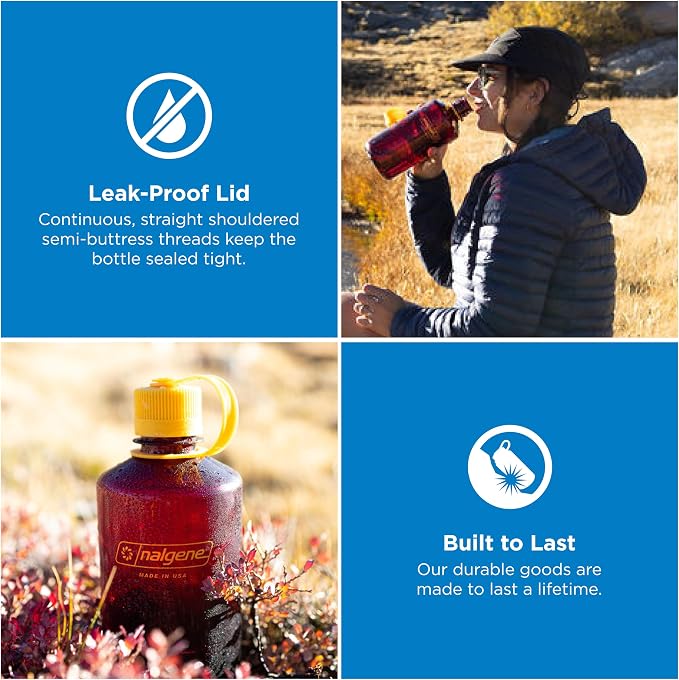 Nalgene 32 oz Narrow Mouth Water Bottle, Laker | BPA-Free, Durable & Lightweight, Leak Proof, Dishwasher Safe, Large Reusable Plastic Bottle for Hiking, Gym, Work & Travel