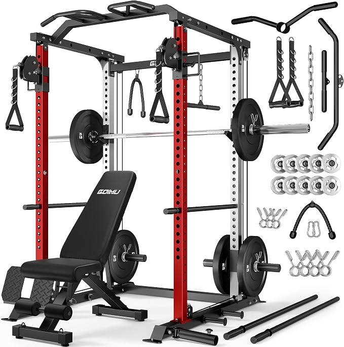 DP01 Power Cage, 2000LBS Squat Rack with Cable Crossover and Dual Independent Pulley System, Full Cage for Full Body Training, Power Rack with More Training Attachments for Home Gym