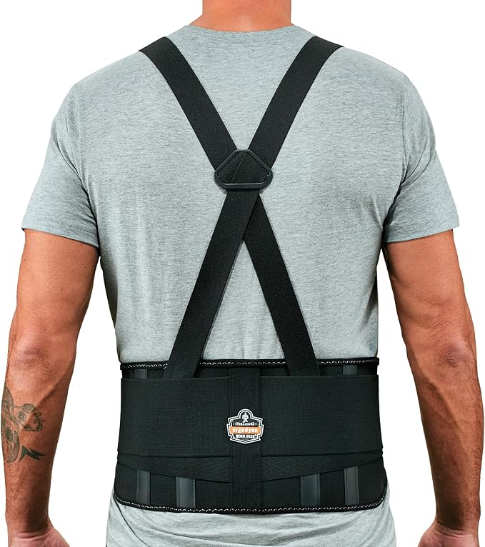 Ergodyne ProFlex 1625 Back Support Brace, Stays and Rubber Webbing for Snug Fit, Removeable Straps, Adjustable Black Extra Small