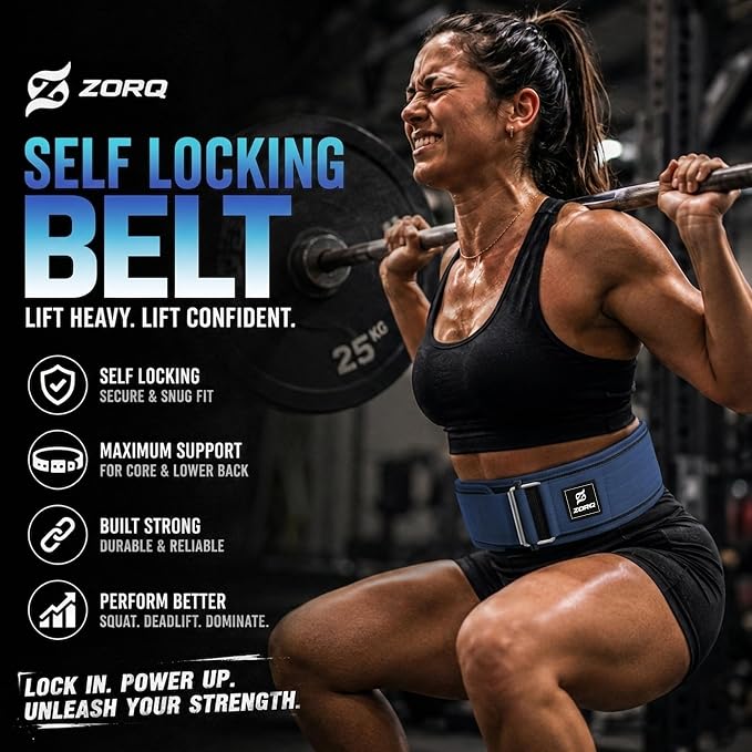 ZORQ Self-Locking Weight Lifting Belt - 4 Inch Wide Quick-Locking Gym Belt for Men & Women - Professional Weightlifting Belt for Olympic Lifting, CrossFit, Squats & Deadlifts - Back Support