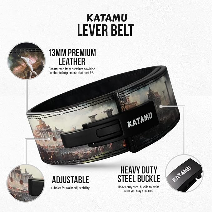 Katamu USPA & IPL Approved Premium Leather Lever Belt — 10mm and 13mm | Powerlifting Belt for Men and Women, Steel Lever Buckle, 4 Inch Wide Back Support for Deadlifts and Squats