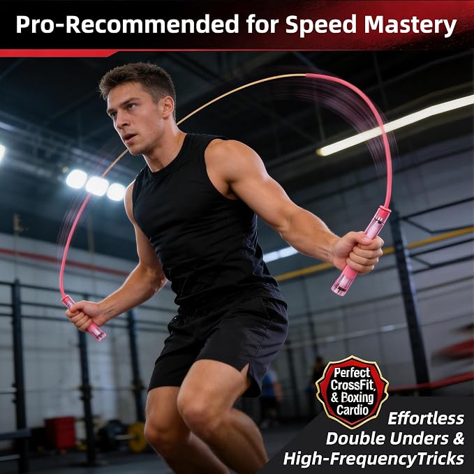 YUEDONG Adjustable Fitness Jump Rope with Dual Bearings for Kids and Adults | Dual bearings, transparent handles, self-locking length adjustment, tangle-free PVC rope, for fitness and school activities