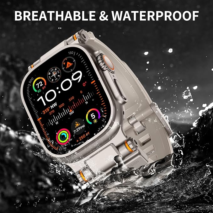 Band Compatible with Apple Watch Ultra 3/2/1 Band 49/46/45/44mm | Metal Connector with Silicone Rugged Strap for iWatch Ultra Series 11/10/9/8/7/6/SE3/SE2/SE/5/4/3/2/1, Starlight/Titanium