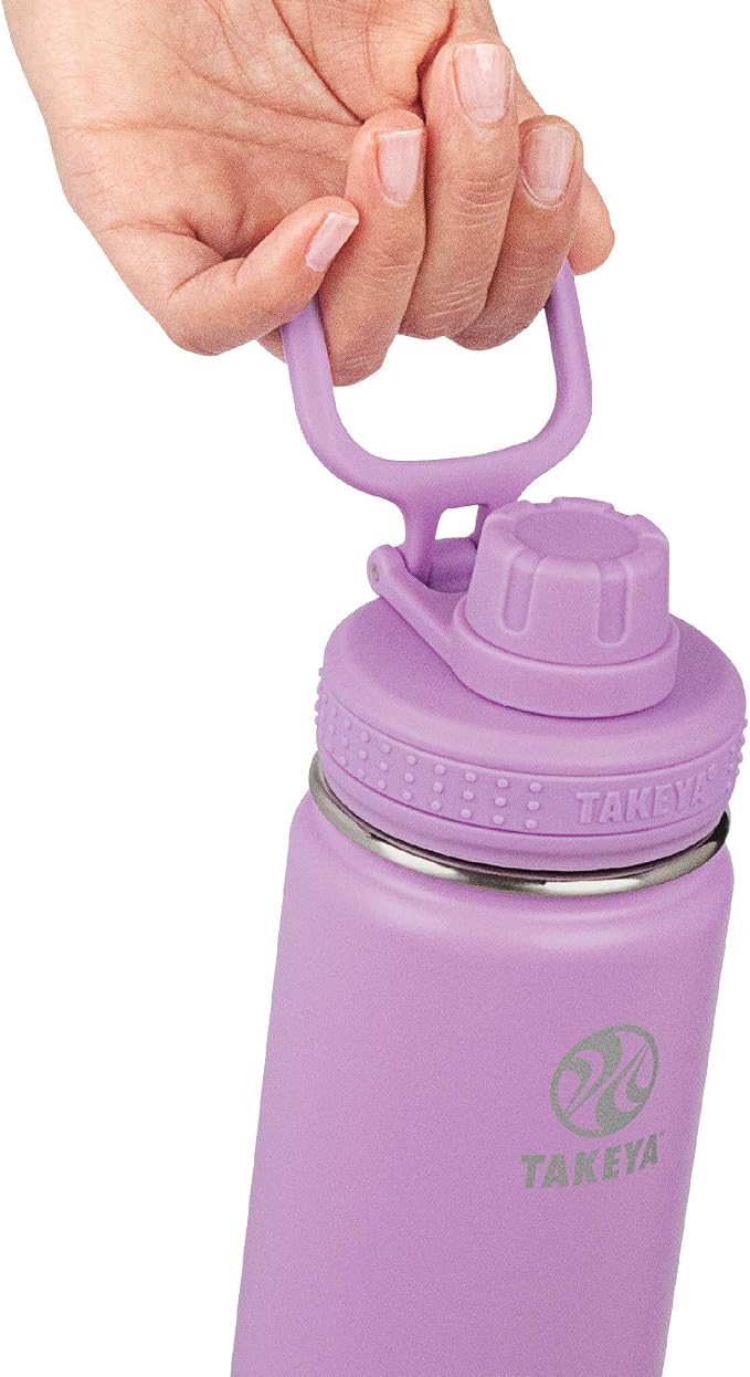 Takeya Actives Stainless Steel Water Bottle, Insulated Spout Lid, Keeps Drinks Cold 24 Hrs, Leakproof, Durable, Dishwasher Safe, Ideal for Gym, Travel, Fits Most Cup Holders, 24 oz/Lilac