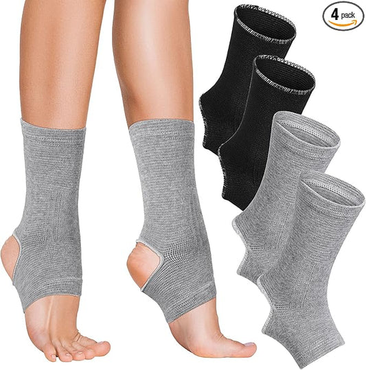 2 Pairs Ankle Compression Sleeve Open Heel Breathable Ankle Support with Joint Support for Women and Men Swelling Plantar Fasciitis Sprain Hike Metatarsal Black and Grey