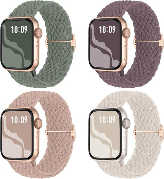 4 Pack Braided Stretchy Bands Compatible with Apple Watch 40mm 41mm 38mm 42mm 44mm 45mm 46mm 49mm Women Men, Breathable Nylon Elastic Daily Use Straps for iWatch Series 11/10 9 8 7 6 5 4 3 SE/Ultra 2
