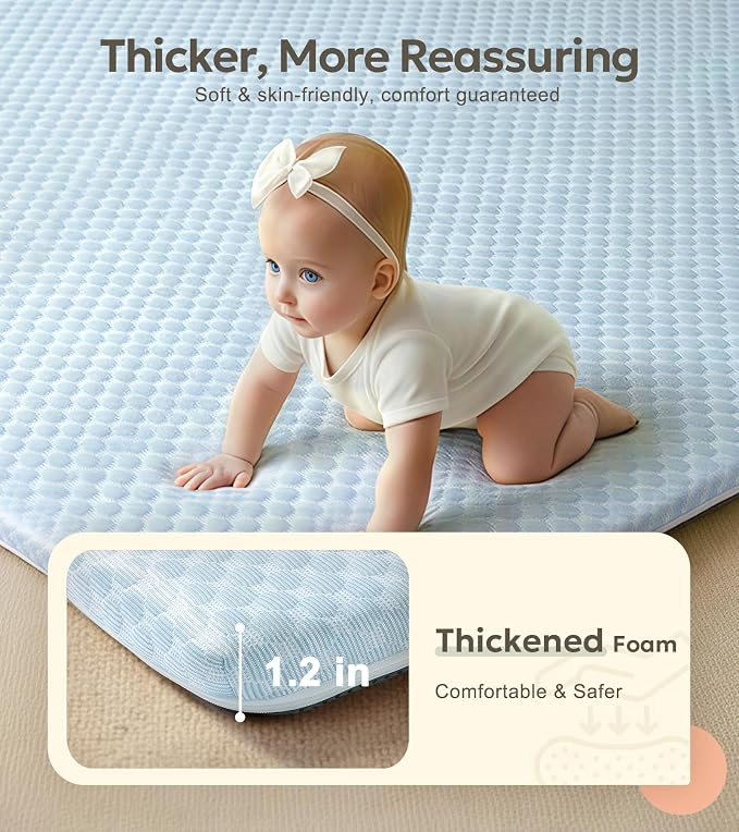 Mallify 1.3" Thick Cooling Baby Play Mat, 50''x50'' Playpen Mat with Removable & Washable Cover, Soft Crawling Playmat for Foor, Non-Slip Backing for Kid, Toddlers and Infants