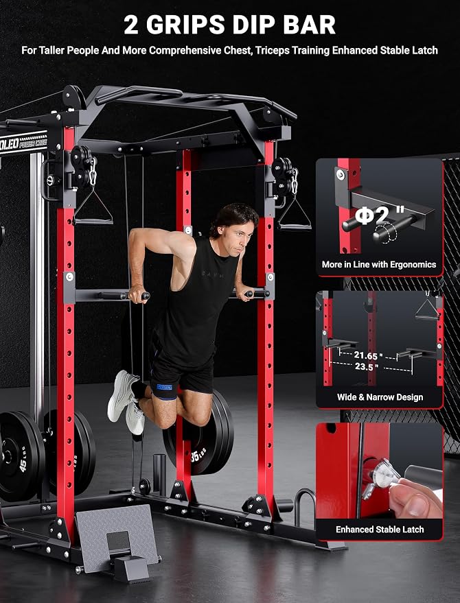 YOLEO Smooth Pulley System Power Cage, Adjustable Cable Crossover Power Rack, Multi-Functional Cable Machine for Home Gym